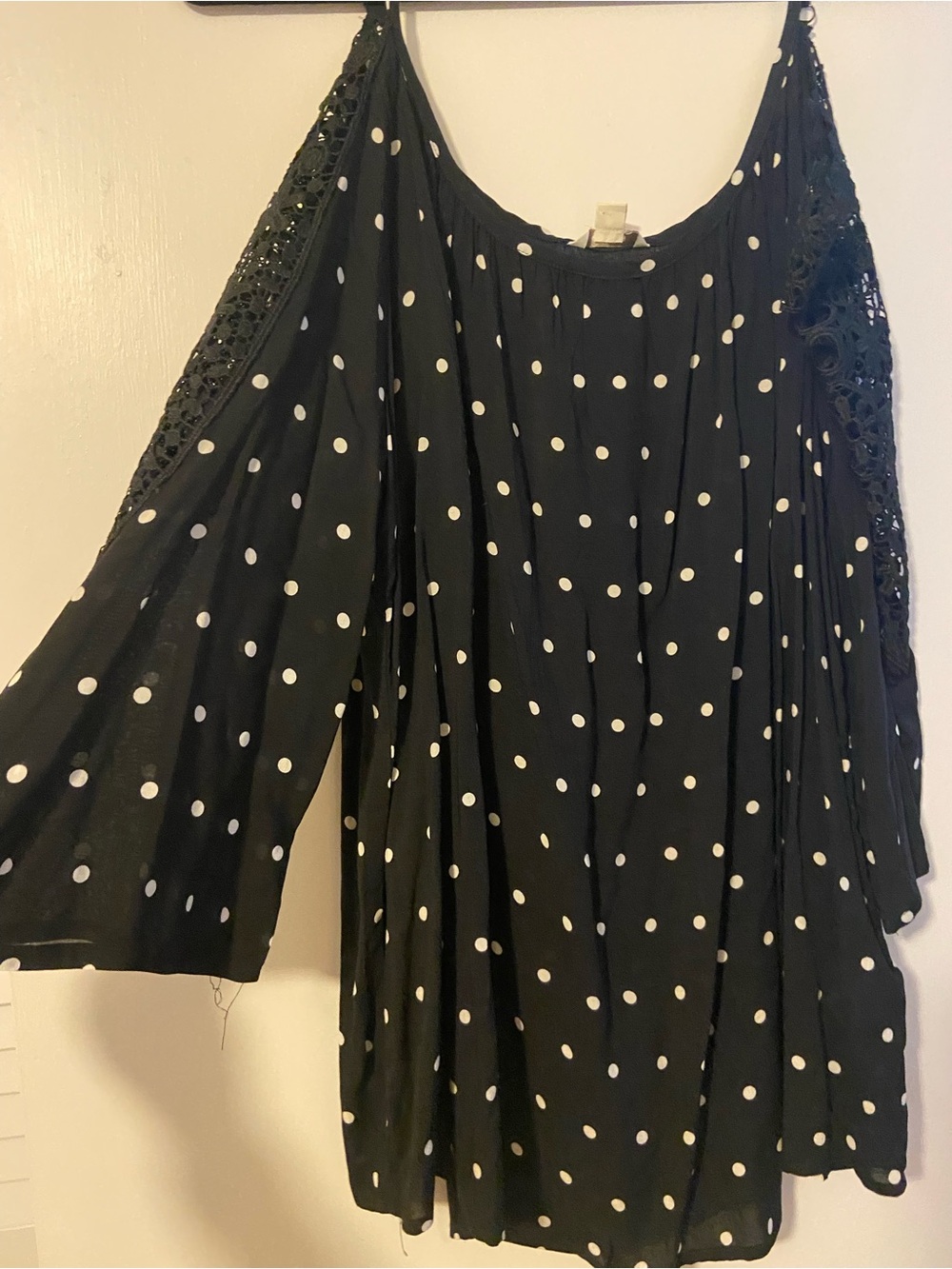 Black Polka Dot Cold-Shoulder Blouse